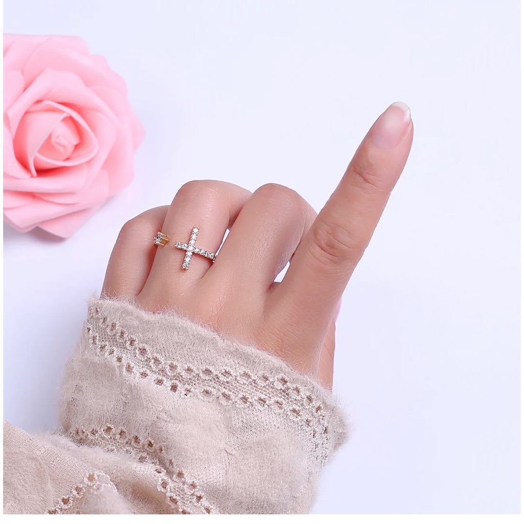 Cz Cross Ring In 18k Gold Filled, Nwt, Ships In Gift Box, Adjustable
